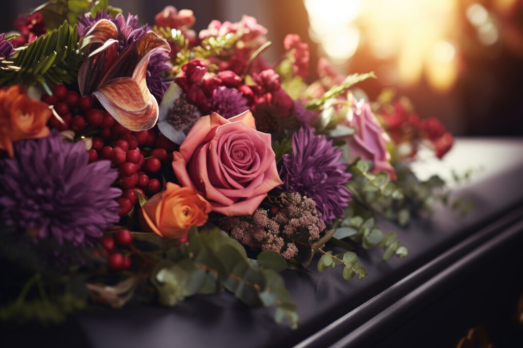 Funeral flowers on the coffin lid